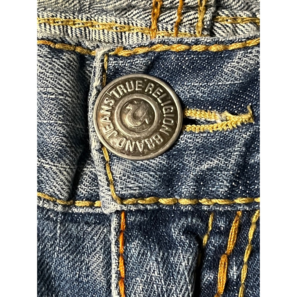 True Religion Billy Super T Mens Blue Straight Leg Jeans Size 32 Thick Stitch - Picture 8 of 15